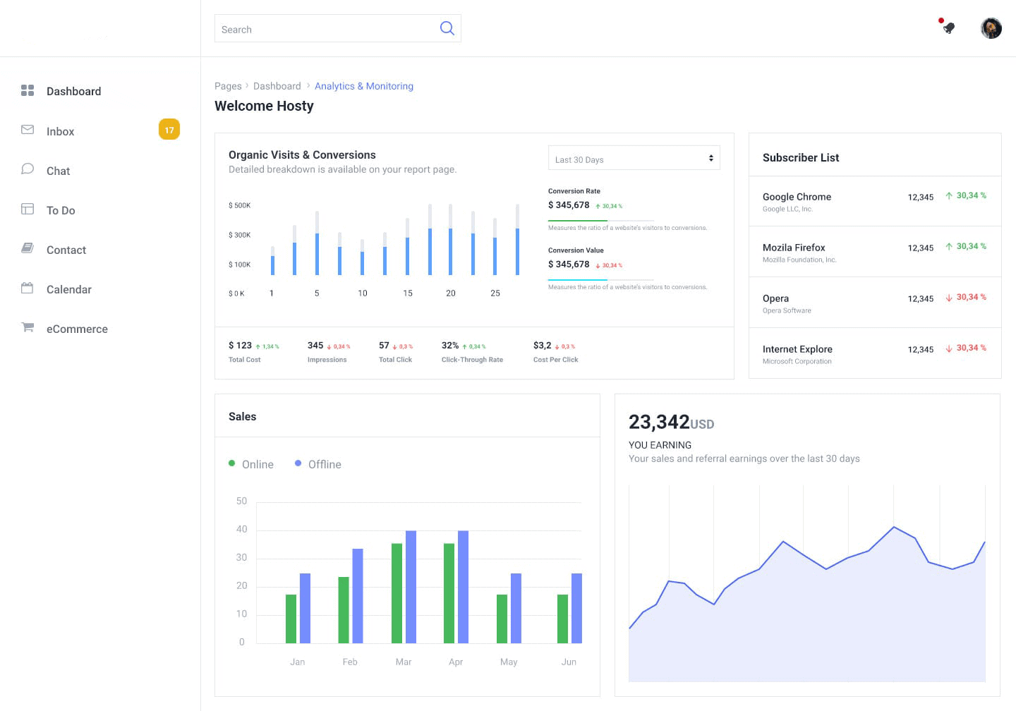 Features dashboard